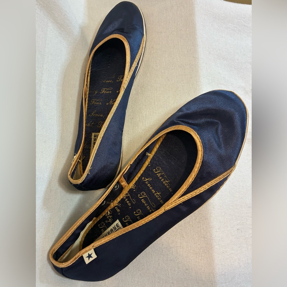 Converse One Star Satin Blue Ballet Flats Sneakers Tan Trim Women's Size 9.5